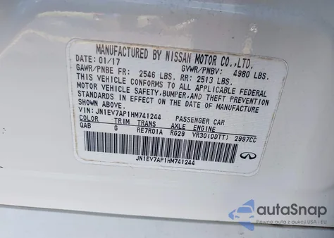 2017 Infiniti Q50 3.0T Premium from USA, damaged, VIN JN1EV7AP1HM741244